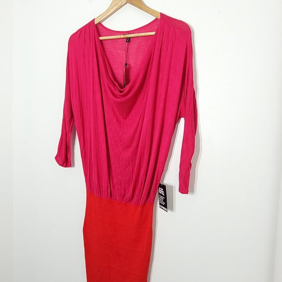 Express Drape Neck Bodycon Mini Dress Red 3/4 Sleeves Stretch Fitted New Small - Picture 2 of 10